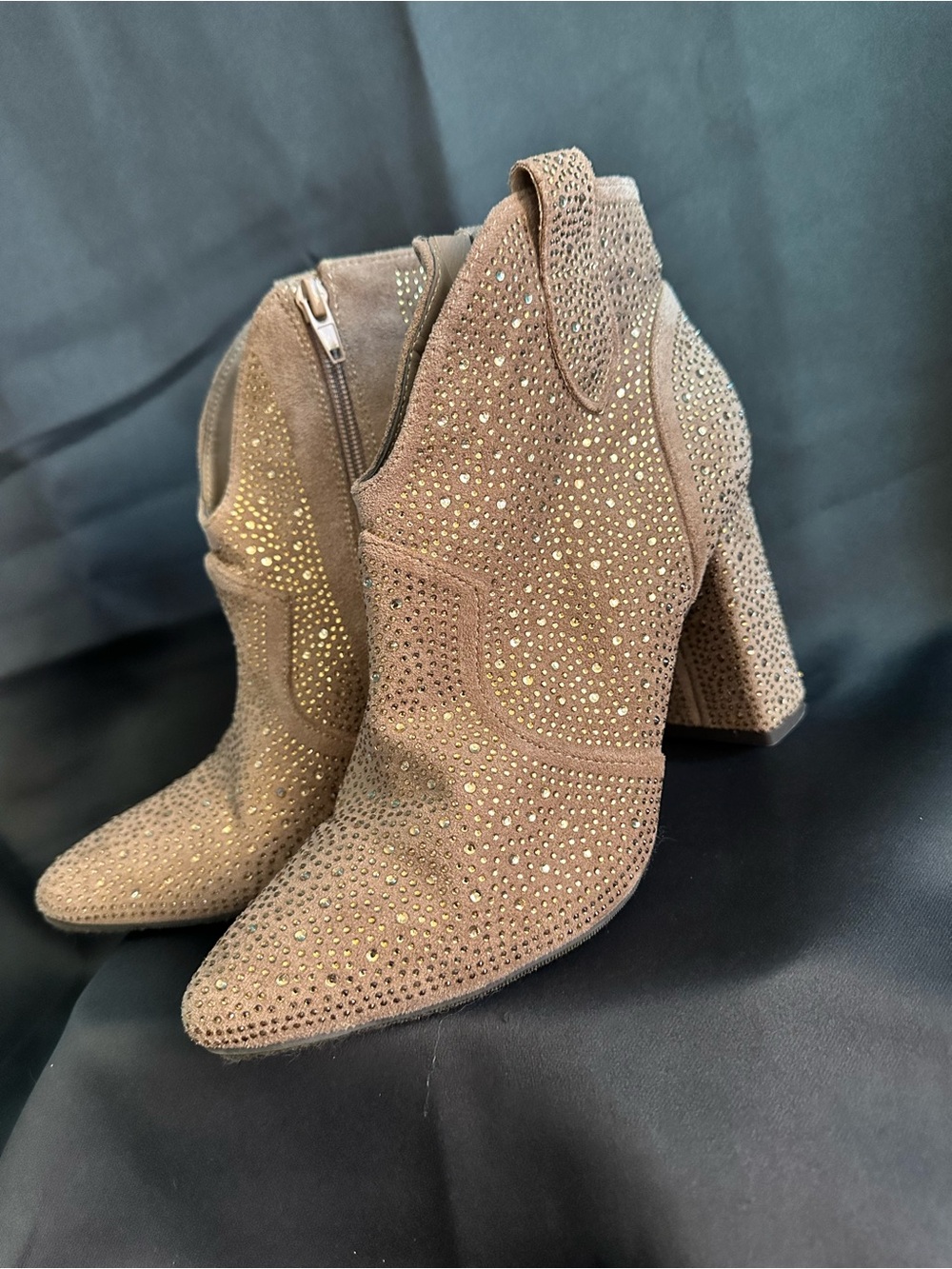 Pierre Dumas Brown Suede Crystal Studded Ankle Booties
